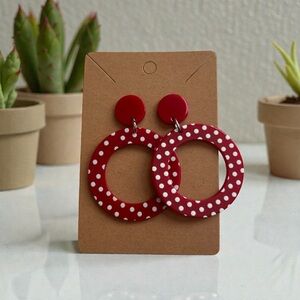 🔴🤍 Red Polka Dot Hoop Statement Earrings 🤍🔴